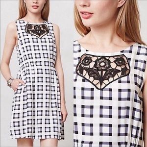 Anthropologie Lilka White and purple plaid dress.